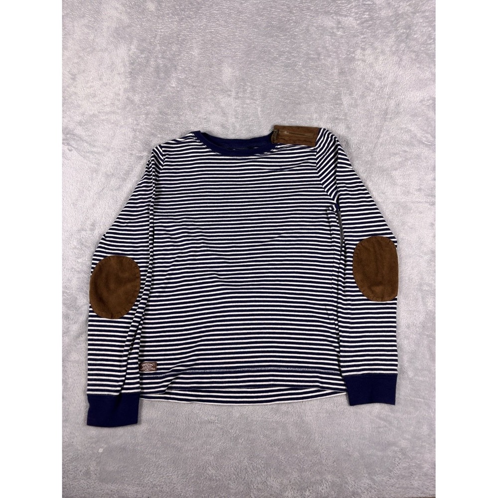 Lauren Ralph Long Sleeve Top Womens M Blue Striped Crew Neck Elbow Patches